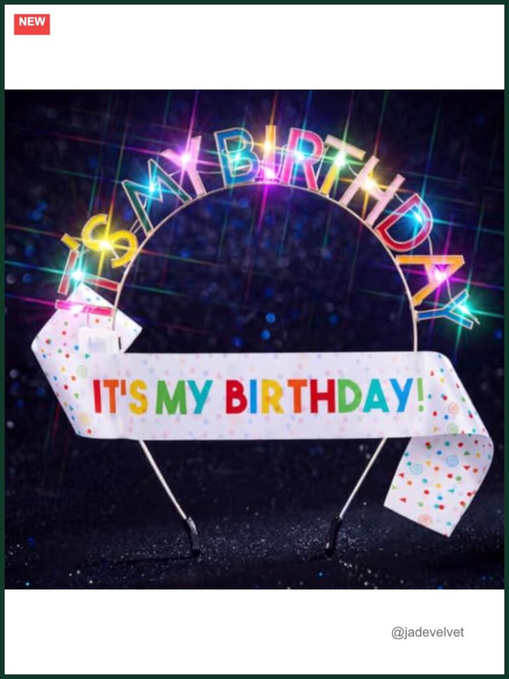 LED Light Up Birthday Headband & Sash Set Metal Hair Accessories for Women